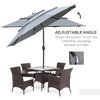 9' 3-Tier Patio Umbrella, Outdoor Market Umbrella with Crank and Push Button Tilt for Deck, Backyard and Lawn, Dark Grey