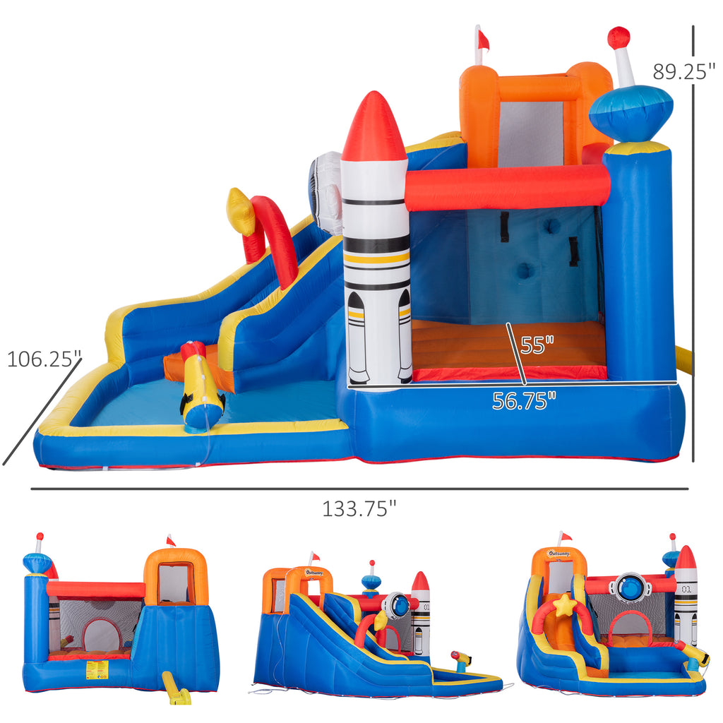 Kids Inflatable Bounce House, 4-in-1 Space Theme Jumping Castle with Inflator