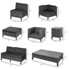 9-Piece Rattan Wicker Outdoor Patio Sectional Furniture Conversation Set with Thick Soft Cushions, Footstool & Tea Table, Black