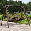 Outdoor Adirondack Chair 2 Seat Freestanding Solid Wood Rustic Log Porch Swing Chair with Center Table