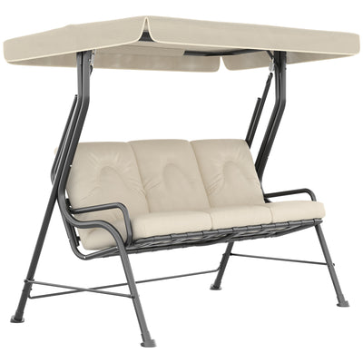 3-Seat Patio Swing Chair, Outdoor Canopy Swing with Adjustable Shade, Cushion, for Porch, Garden, Poolside, Backyard, Cream White