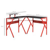 L-Shaped Gaming Desk, Corner Computer Desk with Carbon Fiber Desktop, Adjustable Monitor Stand, Cup Holder, Headphone Hook, Red/Black