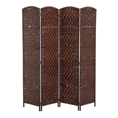 6' Tall Wicker Weave 4 Panel Room Divider Wall Divider, Brown
