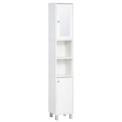 Tall Bathroom Storage Cabinet with Mirror, Wooden Freestanding Tower Cabinet with Adjustable Shelves, for Bathroom, or Living Room, White