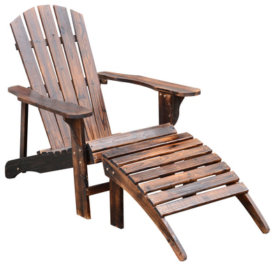 Wooden Adirondack Outdoor Patio Lounge Chair w/ Ottoman -