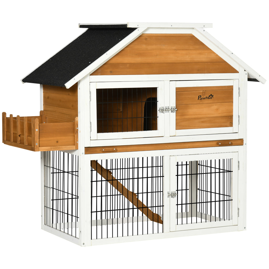 48.5" Wooden Rabbit Hutch Outdoor Pet Playpen Bunny House Enclosure with Plant Box, Slide-out Tray, Ramp, for Small Animals, Natural