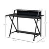 Racing Gaming Desk Carbon Fiber Style Computer Table with Elevated Monitor Shelf, Headphone Hook and Cup Holder, Black