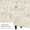 Bedroom Bench, End of Bed Bench with Solid Wood Legs, Linen Fabric Cover and scripted upholstery, Modern Bed Bench, Signature Print