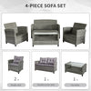 4-piece Outdoor Patio Rattan Furniture Set with 2 Chairs  1 Double Couch  & a Coffee Table & Cushions  Onyx