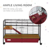 41"L Small Animal Cage Rabbit Guinea Pig Hutch Ferret Pet Play House with Feeder, Rolling Wheels, Platform, Ramp