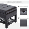 44" Tufted Faux Leather Ottoman Storage Bench with Shoe Rack - Dark Brown | Aosom