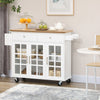 Rolling Kitchen Island with Storage, Utility Kitchen Cart with 2 Drawers, 2 Cupboards, Towel Rack and Spice Rack, Microwave Cart for Dining Room, White