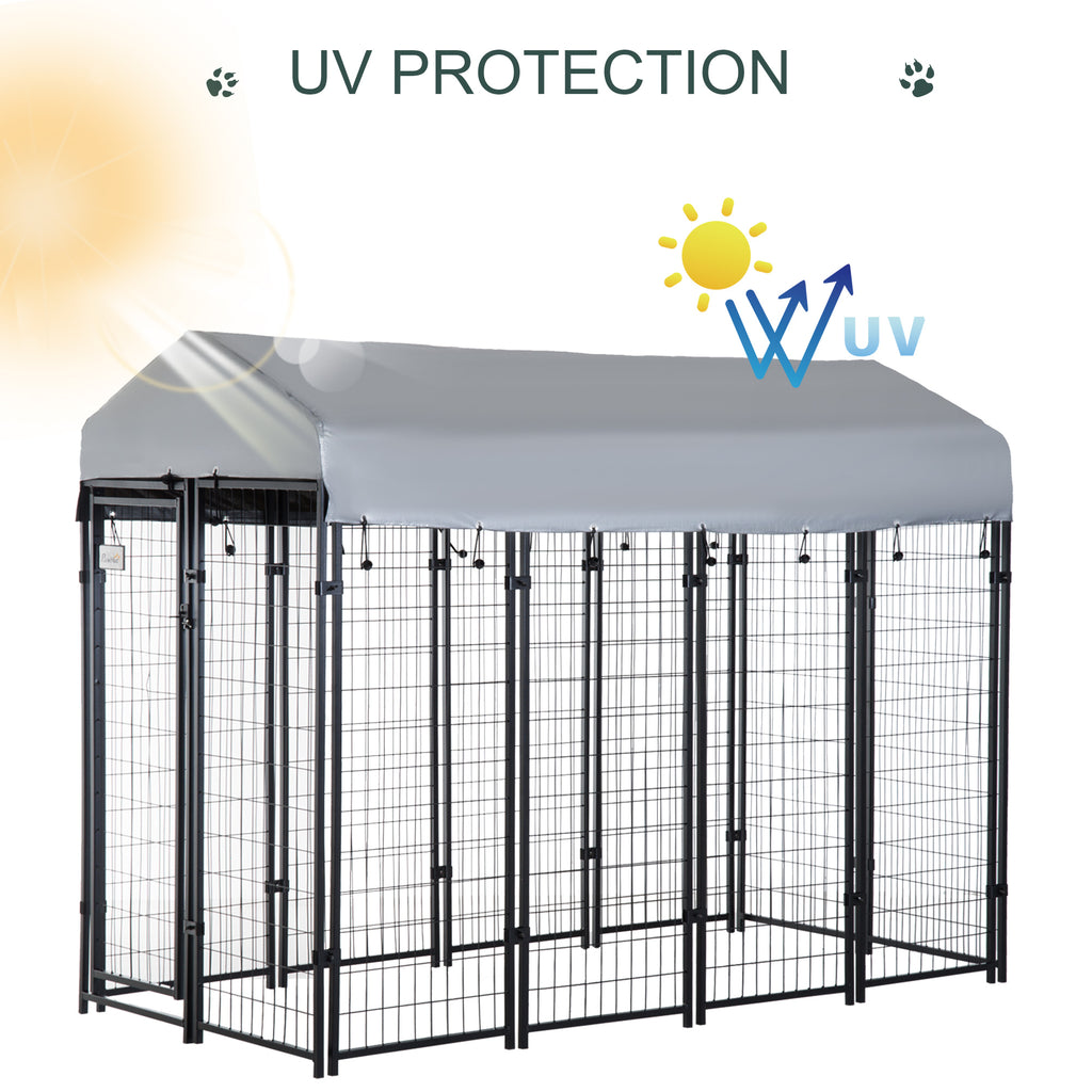 8' x 4' x 6' Large Dog Kennel Outdoor Steel Fence with UV-Resistant Oxford Cloth Roof & Secure Lock