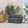 2 Piece Patio Wicker Corner Sofa Set, Outdoor PE Rattan Furniture, with Curved Armrests and Padded Cushions for Balcony, Lawn, Grey