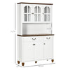 Kitchen Buffet with Hutch 6 Door 2 Drawer Adjustable Shelves, White
