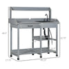 Potting Bench Table, Includes Removable Outdoor Sink Station with Hose Hook Up, Wooden Work Station with Faucet, Drawer, Shelves, Hooks, Gray