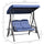 2-Person Patio Swing Chair Outdoor Canopy Swing with Adjustable Shade, Soft Cushions, Throw Pillows and Tray for Backyard, Dark Blue