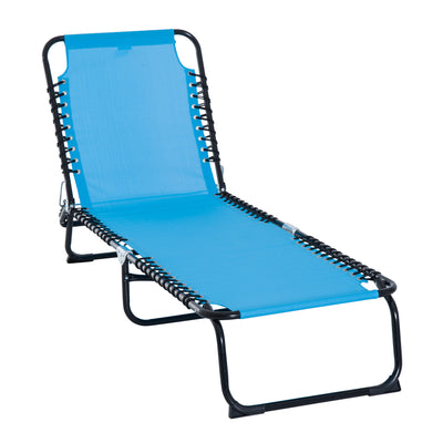 Outdoor Folding Chaise Lounge Chair Portable Lightweight Reclining Sun Lounger with 4-Position Adjustable Backrest for Poolside, Light Blue
