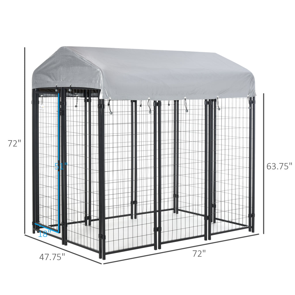 6' x 4' x 6' Large Dog Kennel Outdoor Steel Fence with UV-Resistant Oxford Cloth Roof & Secure Lock