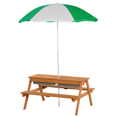Kids Picnic Table Set Wooden Bench with Sandbox Removable & Height Adjustable Parasol Outdoor Garden Patio Backyard Beach 36.5