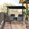 2 Person Porch Swing with Canopy, Covered Patio Swing with Pivot Storage Table, Cup Holder, & Adjustable Overhead Canopy, Black