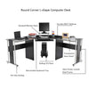 L Shaped Corner Desk 69" X 69" Modern Symmetrical Smoked Glass Top Steel Metal L-Shaped Corner Assembled Computer Desk