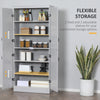 70" Kitchen Pantry Storage Cabinet, 6-tier Freestanding Cupboard with Adjustable Shelves and 4 Doors for Dining Room, Gray