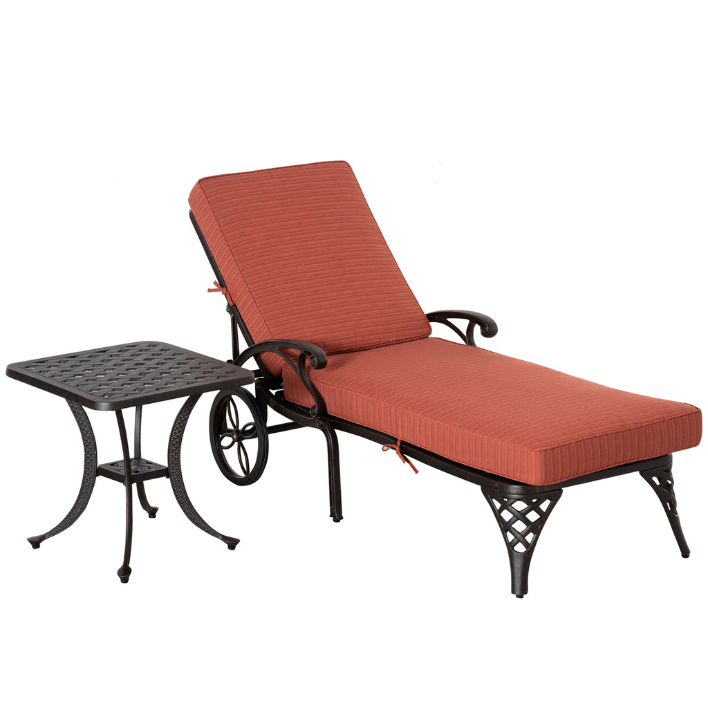 Outdoor Aluminum Padded Lounge Chair with Adjustable Backrest, Patio Chaise Lounger with Side Table Set, Sun Lounger for Backyard, Wine Red