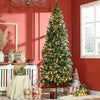 7.5' Decorated Christmas Trees, Skinny Prelit Artificial Christmas Tree with Snow-dipped Branches, Auto Open, Pinecones