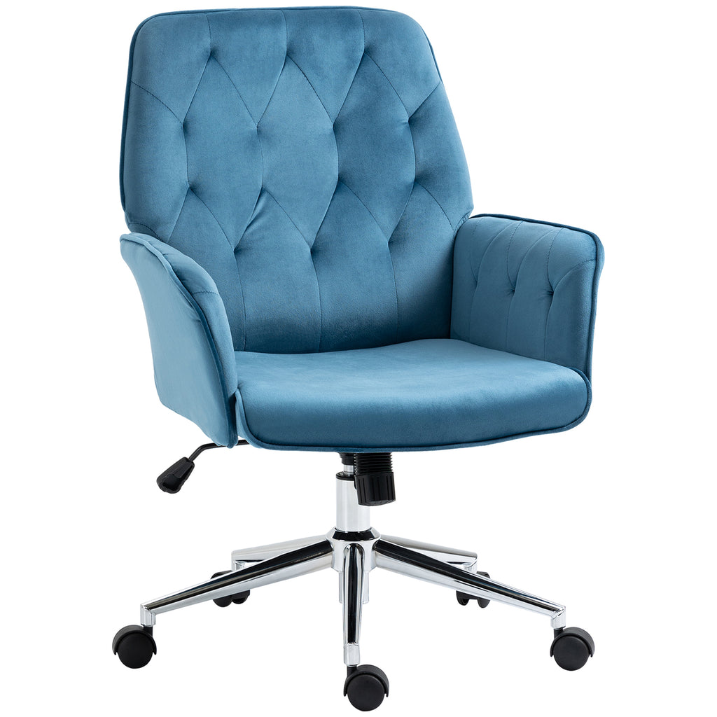 Desk Chair, Executive Office Chair with Thick Padding, Ergonomic Chair with High-End Gas Lift, Sturdy Base and Velvet-Feel Fabric, Blue