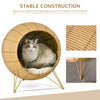 Wicker Cat Bed Elevated Rattan Kitten Basket Pet Den. House Cozy Cave with Soft Cushion Light Brown