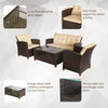 4-piece Outdoor Patio Rattan Furniture Set with 2 Chairs  1 Double Couch  & a Coffee Table & Cushions  Brown
