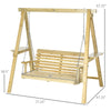 2-Seat Porch Swing Loveseat with Stand and Side Tables, Wooden Patio Swing Chair, for Garden, Poolside, Backyard