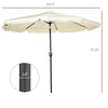 9ft Patio Umbrella with Push Button Tilt and Crank, Outdoor Market Table Umbrella with Fringed Tassles and 8 Ribs, for Garden, Deck, Pool, Cream White