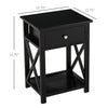 X Frame Design Wood End Table / Nightstand with Storage Drawer - Black