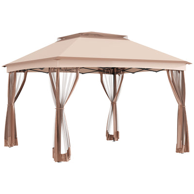 11' x 11' Pop Up Gazebo Outdoor Canopy Shelter with 2-Tier Soft Top, Removable Zipper Netting w/ Large Shade, Storage Bag for Patio, Khaki