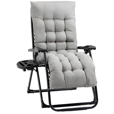 Padded Zero Gravity Chair, Folding Recliner Chair, Patio Lounger with Cup Holder, Adjustable Backrest, Removable Cushion for Outdoor, Patio