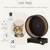 Round Hamster-Wheel Style Cat Tree with Carpet Runway, Wooden Sisal-Covered Cat Tower Condo with Unique Design Brown