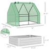 Raised Garden Bed with Mini Greenhouse, Steel Outdoor Planter Box with Plastic Cover, Roll Up Window, Dual Use for Flowers, Fruits, Green
