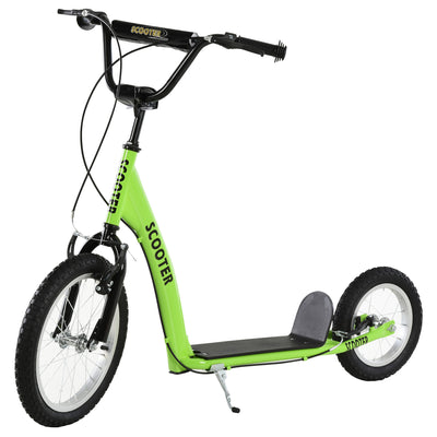 Youth Scooter Ride On Toy with Adjustable Handlebar, Dual Brakes, and Inflatable Wheels For Kids 5+ - Green