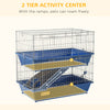 2-Tier 27" Steel Plastic Small Animal Cage Pet Rabbit Hutch Enclosure Pet Play House With 2 Doors, Platform, Ramp, Dish and Bottle, Blue