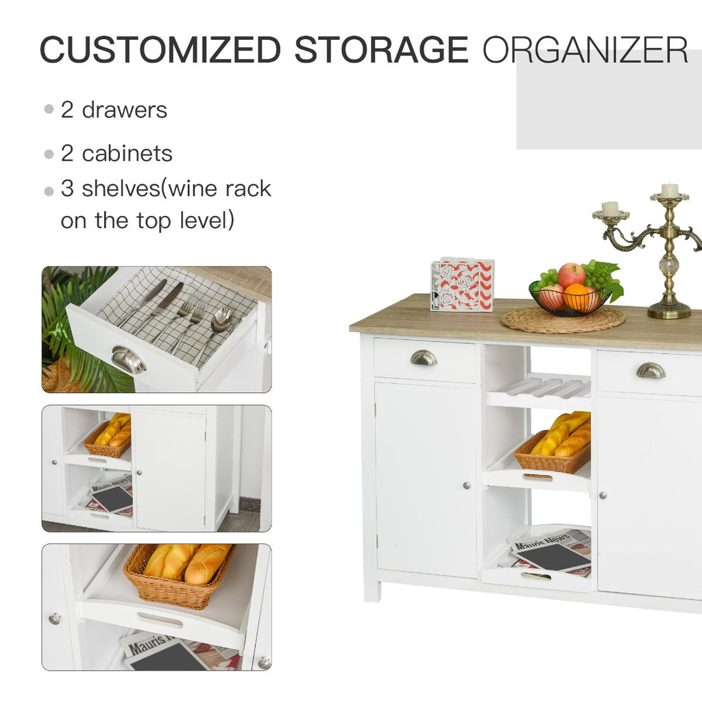 Wooden Storage Sideboard, Buffet Cabinet with Shelf, Wine Rack, 2 Drawers, White/Oak