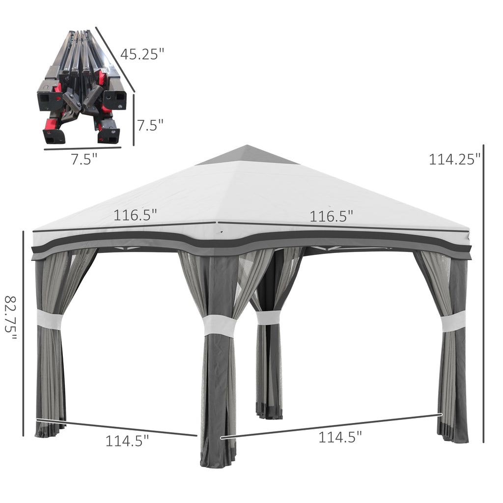 10' x 10' Pop Up Canopy with Netting, Foldable Tents for Parties, Height Adjustable, with Wheeled Carry Bag and 4 Sand Bags for Outdoor, Garden, Patio, Gray