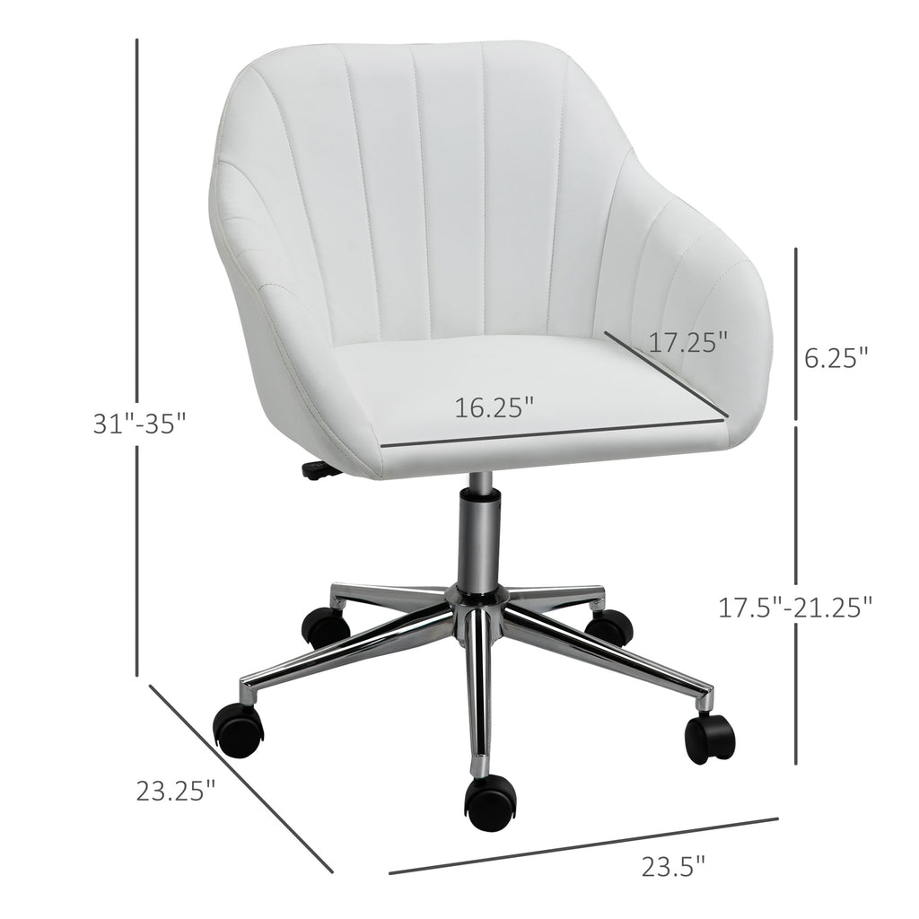 Mid-Back Office Chair PU Leather Swivel Task Armchair with Tub Shape Design for Living Room Home, White