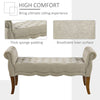 Traditional Style Entryway Bed End Shoe Bench with Button Tufted and Rounded Arm for Living Room, Beige