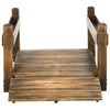 Wooden Garden Bridge with Planters on Safety Railings, Stained Finish Arc Footbridge for Pond Backyard Stream