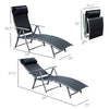 Outdoor Folding Chaise Lounge Chair, Portable Lightweight Reclining Sun Lounger with 7-Position Adjustable Backrest & Pillow for Patio, Black