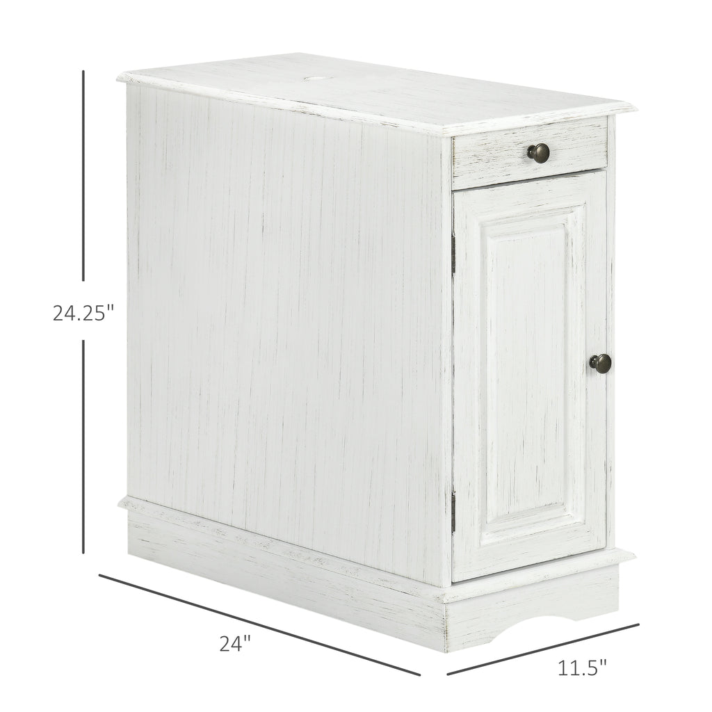 Flip Top End Side Table with Storage Drawer and Cabinet, 11.5" x 24" x 24.25", White