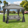 3 Person Patio Swing Chair, Gazebo Swing with Double Tier Canopy, Cushioned Seat, Mesh Sidewalls, Grey