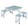 38"Camping Table with 4 seat Porch or Picnic Table Folding with carrying Handle, Patio Table with Umbrella Hole, Collapsible Seating, Silver